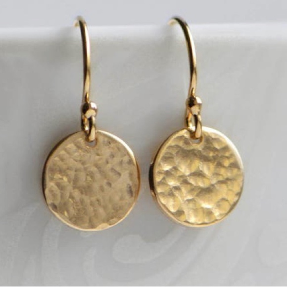 Two pairs of dainty gold-fill earrings, hammered circle and star